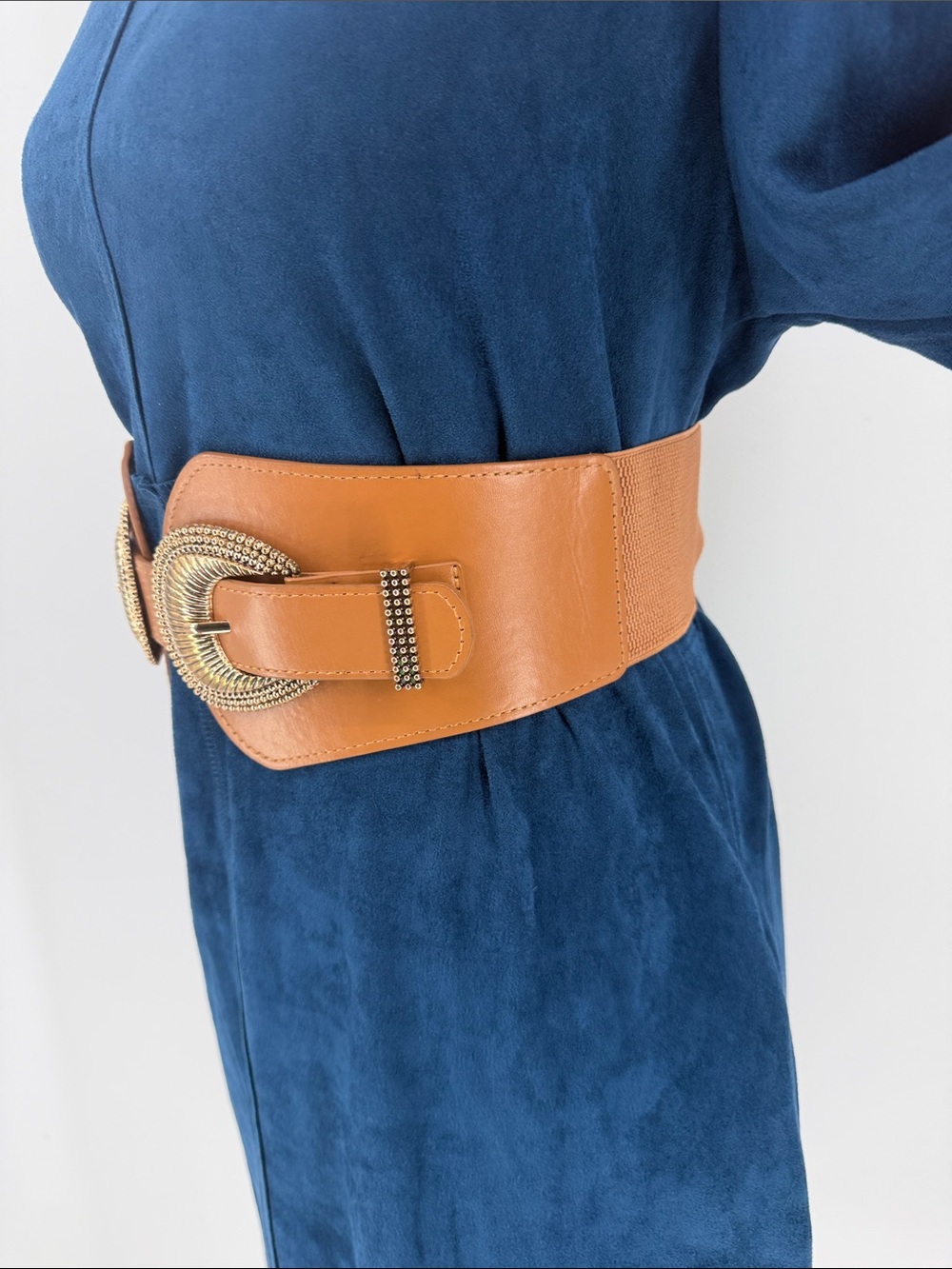 Women’s Western Double Buckle Corset Waist Belt M/L Tan Gold Boho - Picture 4 of 7